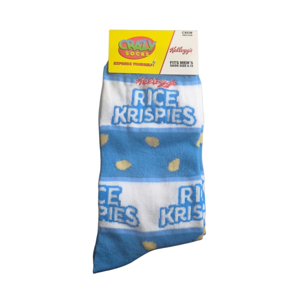 Kellogg's Rice Krispies Crazy Socks Mens Blue White Striped Crew Socks Size 6-12